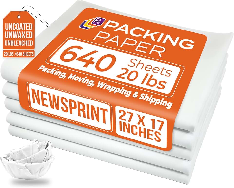 White bulk packing paper sheets for moving, 640 sheets