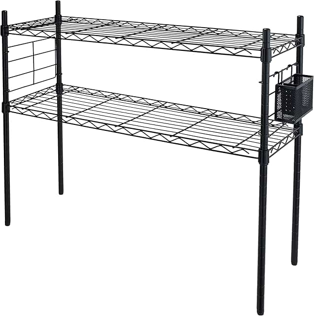 Steel etagere with 2 adjustable shelves for storage