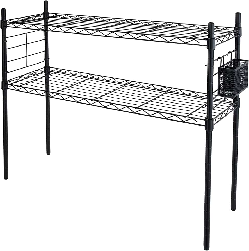 Steel etagere with 2 adjustable shelves for storage