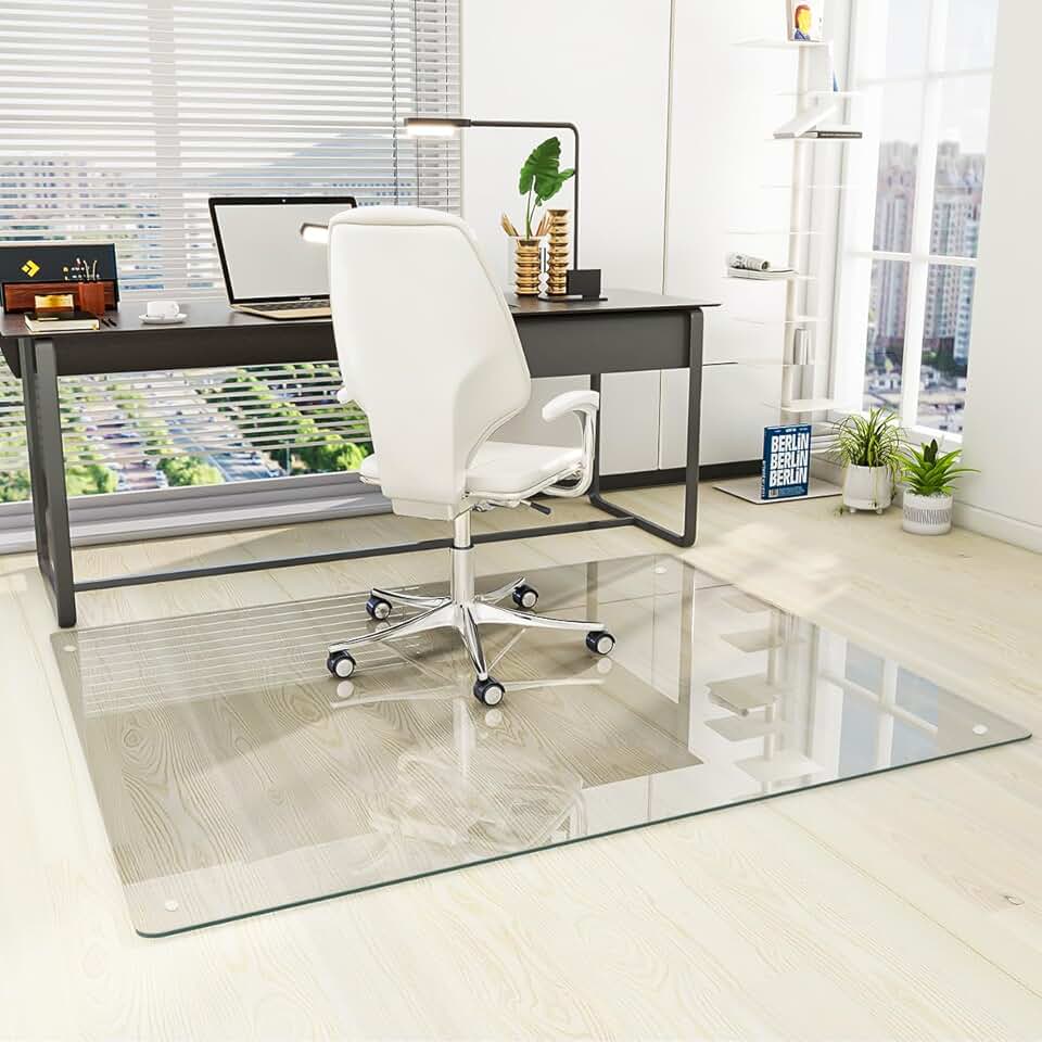46x55 inch tempered glass chair mat for hard floors
