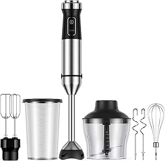 6-in-1 1000W Hand Blender with 20 Speeds and Accessories