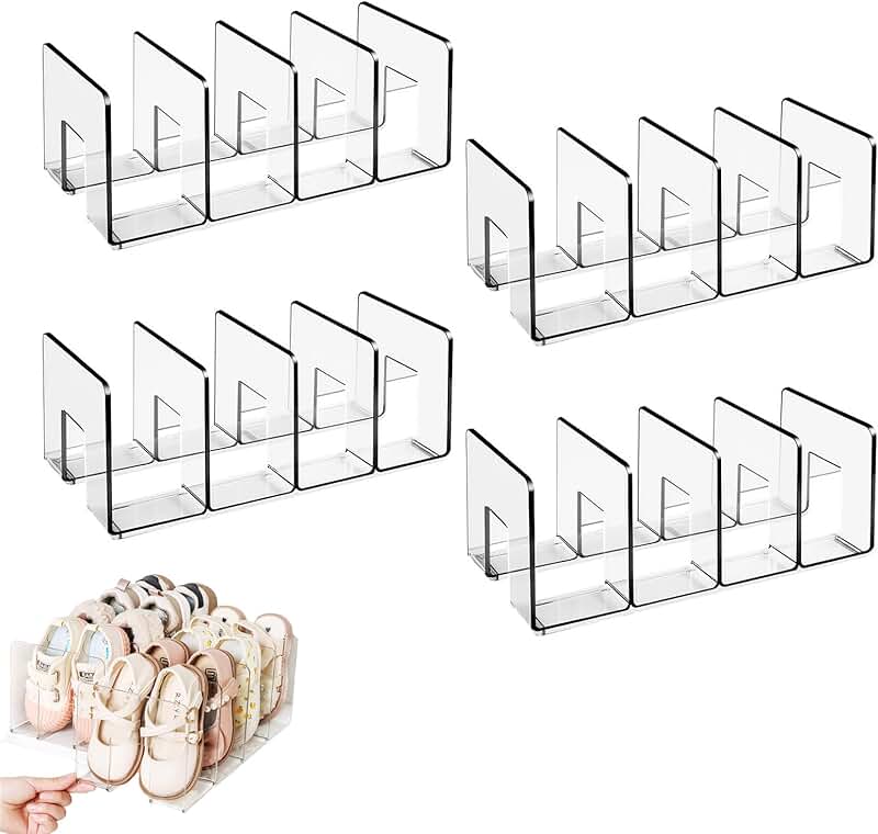Clear acrylic kids shoe rack with 4 stackable sections