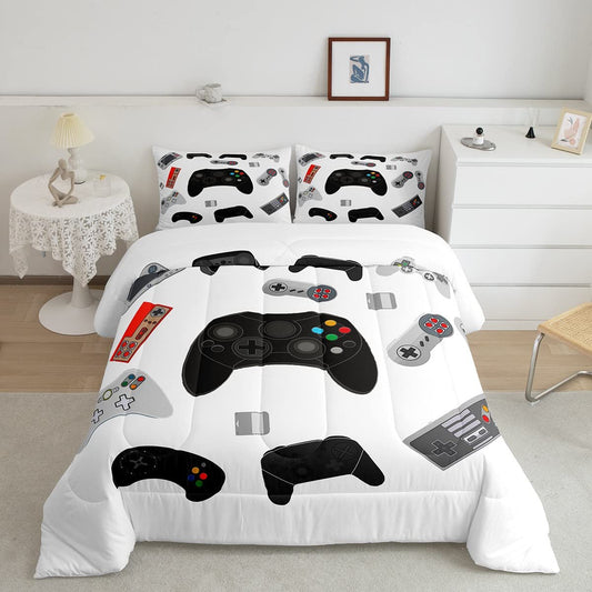 Game Full Size Comforter Set Boys Gamer Gamepad Bedding Set Kids Teen Youth Game Joystick Room Lovely Decor Gaming Controller Duvet Sets Novelty Retro Game Console Duvet Set Machine Washable 3Pcs