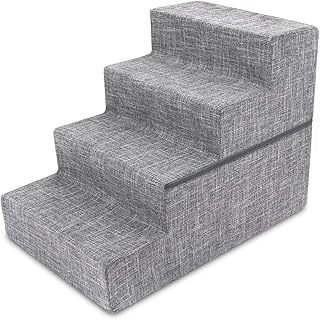 Best Pet Bed with 4-Step Stair in Grey Linen