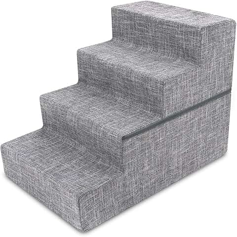 Best Pet Bed with 4-Step Stair in Grey Linen