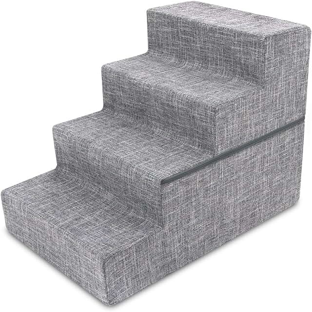 Best Pet Bed with 4-Step Stair in Grey Linen