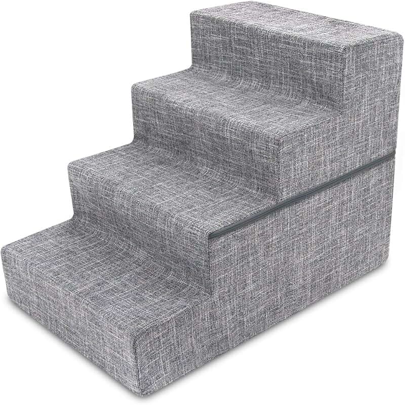 Best Pet Bed with 4-Step Stair in Grey Linen