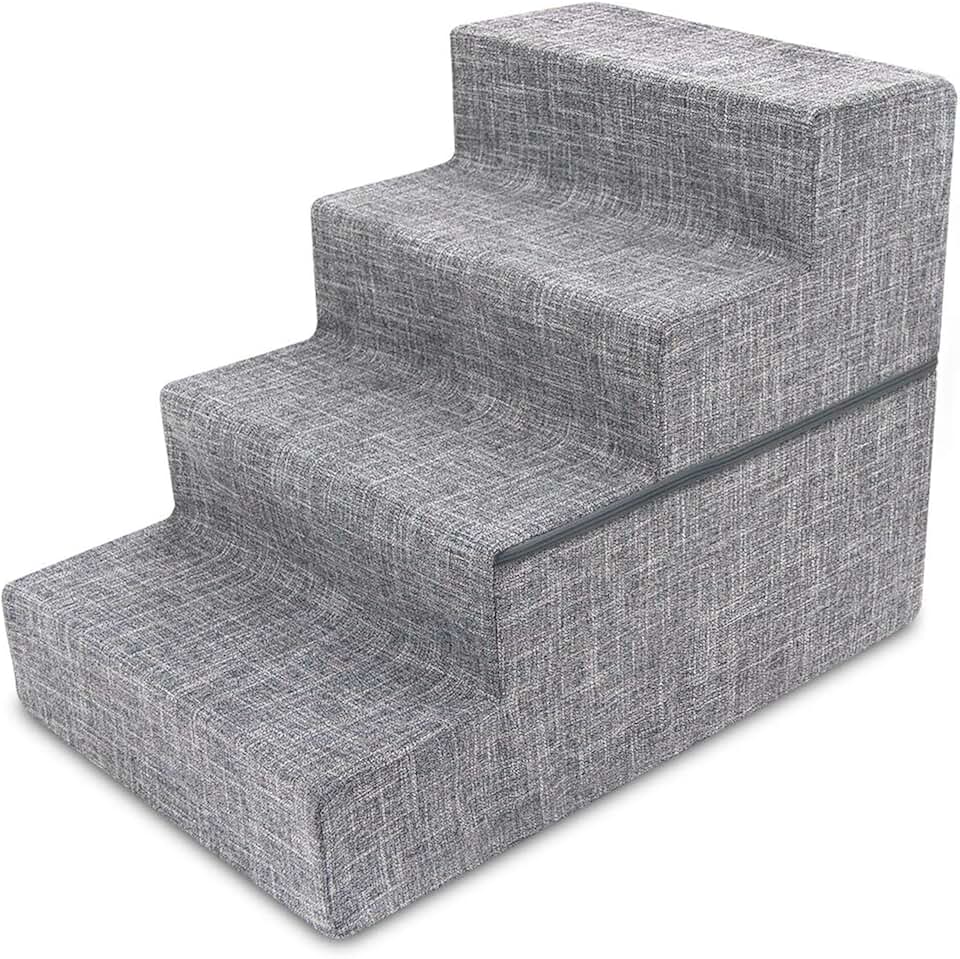 Best Pet Bed with 4-Step Stair in Grey Linen