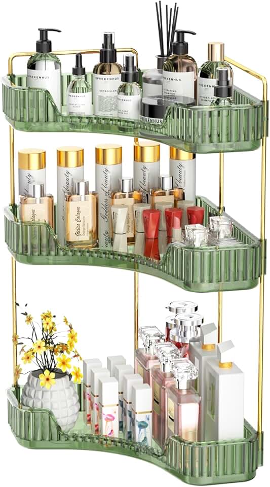 3-Tier Corner Bathroom Counter Organizer in Green
