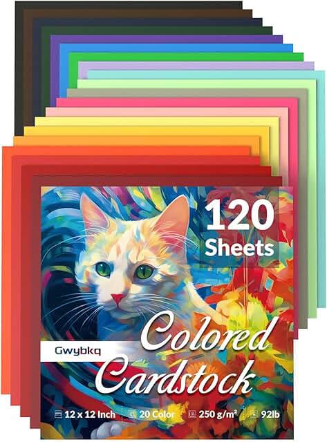 120 Sheets 12"x12" Colored Cardstock, 20 Colors, 250gsm
