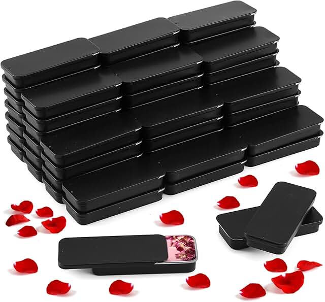 Set of 60 Small Rectangular Metal Tins for Cosmetics and Crafts