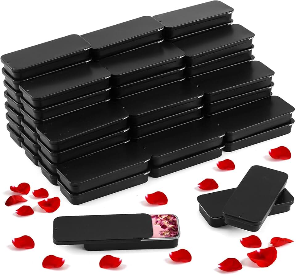 Set of 60 Small Rectangular Metal Tins for Cosmetics and Crafts