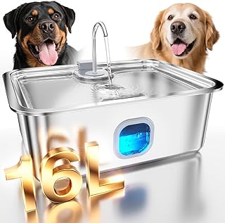 Large Stainless Steel Dog Water Fountain with Wide Tray