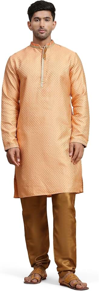 Men's Brocade Embroidered Kurta Pajama Set for Festive Occasions