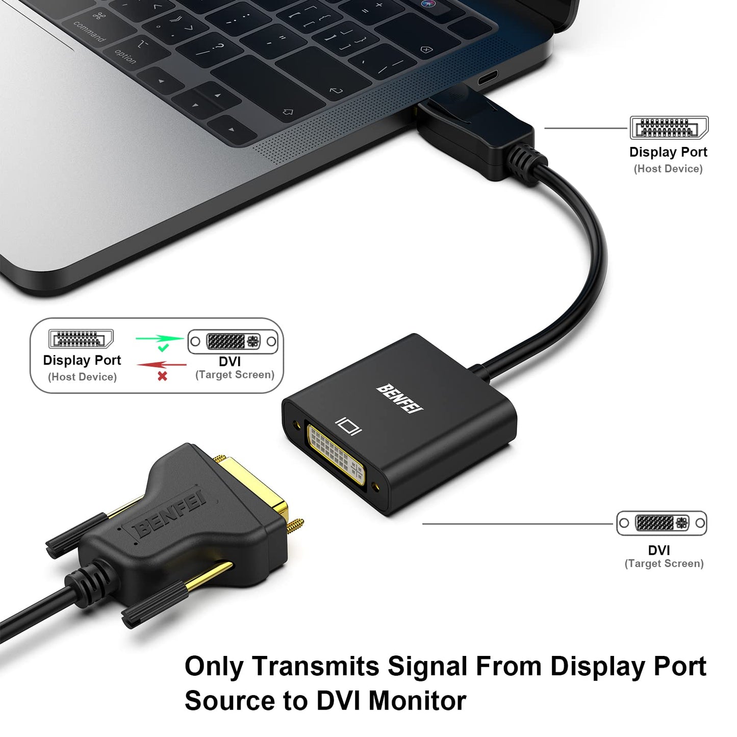 DisplayPort to DVI DVI-D Single Link Adapter, Display Port to DVI Converter Male to Female Black Compatible for Lenovo, Dell, HP and Other Brand