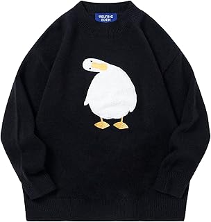 Trendy Oversized Duck Graphic Knit Sweater for Women and Men