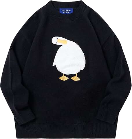 Trendy Oversized Duck Graphic Knit Sweater for Women and Men