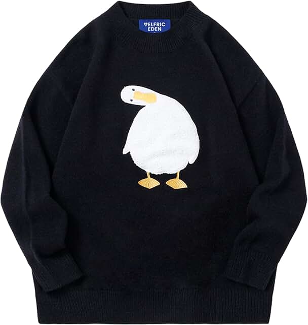 Trendy Oversized Duck Graphic Knit Sweater for Women and Men