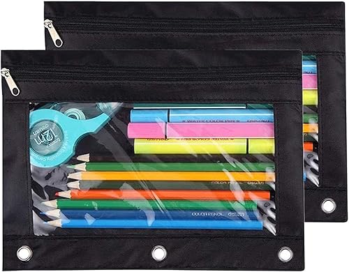 Black 3-Ring Pencil and Cosmetic Pouch Set