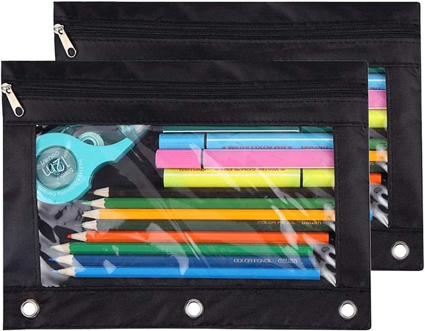 Black 3-Ring Pencil and Cosmetic Pouch Set