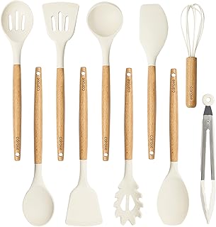 10-Piece Silicone Cooking Utensils Set with Wood Handles