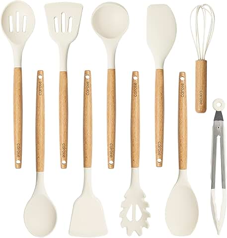 10-Piece Silicone Cooking Utensils Set with Wood Handles