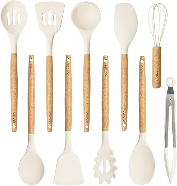 10-Piece Silicone Cooking Utensils Set with Wood Handles