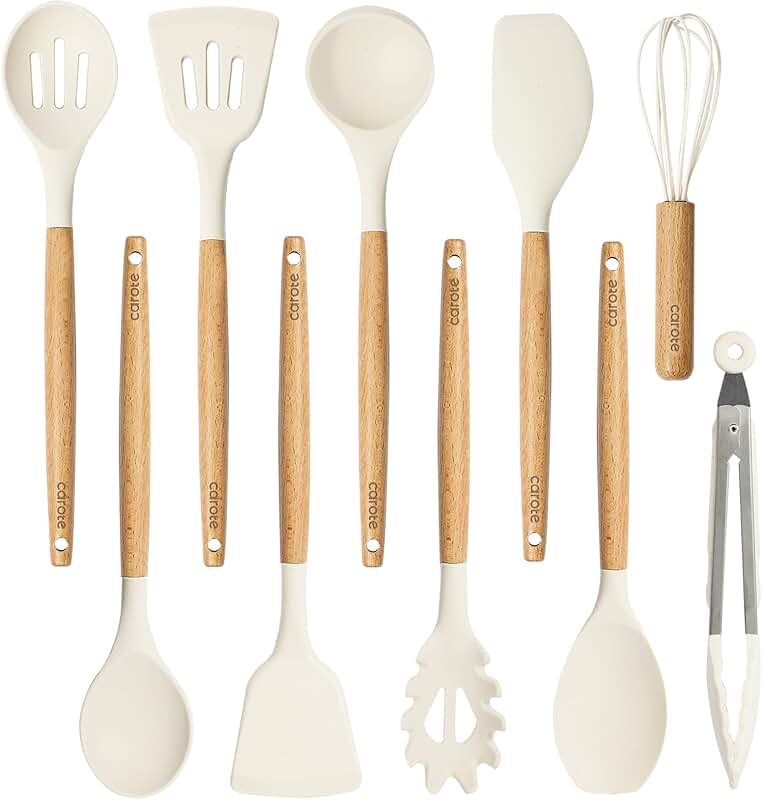10-Piece Silicone Cooking Utensils Set with Wood Handles