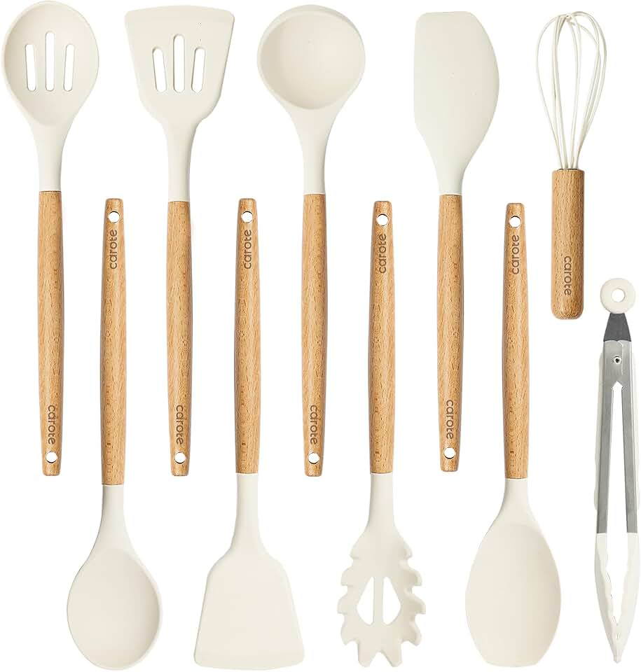 10-Piece Silicone Cooking Utensils Set with Wood Handles