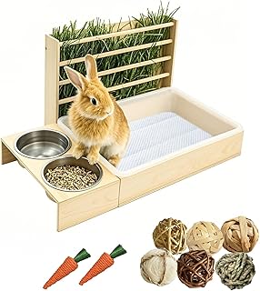 Rabbit and small animal litter box with hay feeder