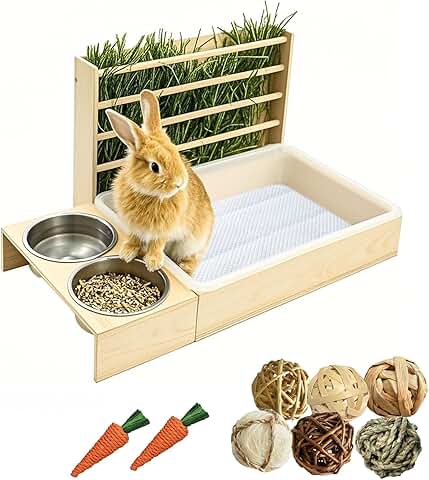 Rabbit and small animal litter box with hay feeder