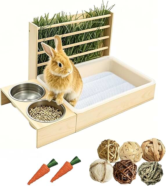 Rabbit and small animal litter box with hay feeder