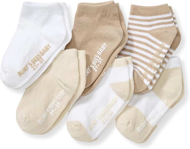 Soft Organic Cotton Baby Socks, 6 Pairs with Non-Slip Grips