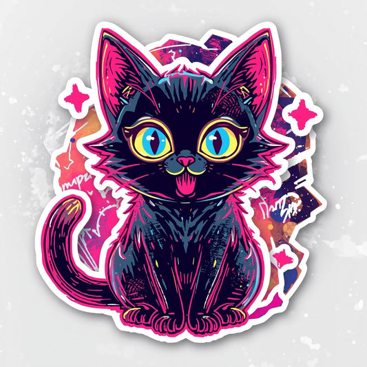 Set of three neon cat stickers for laptops and bottles