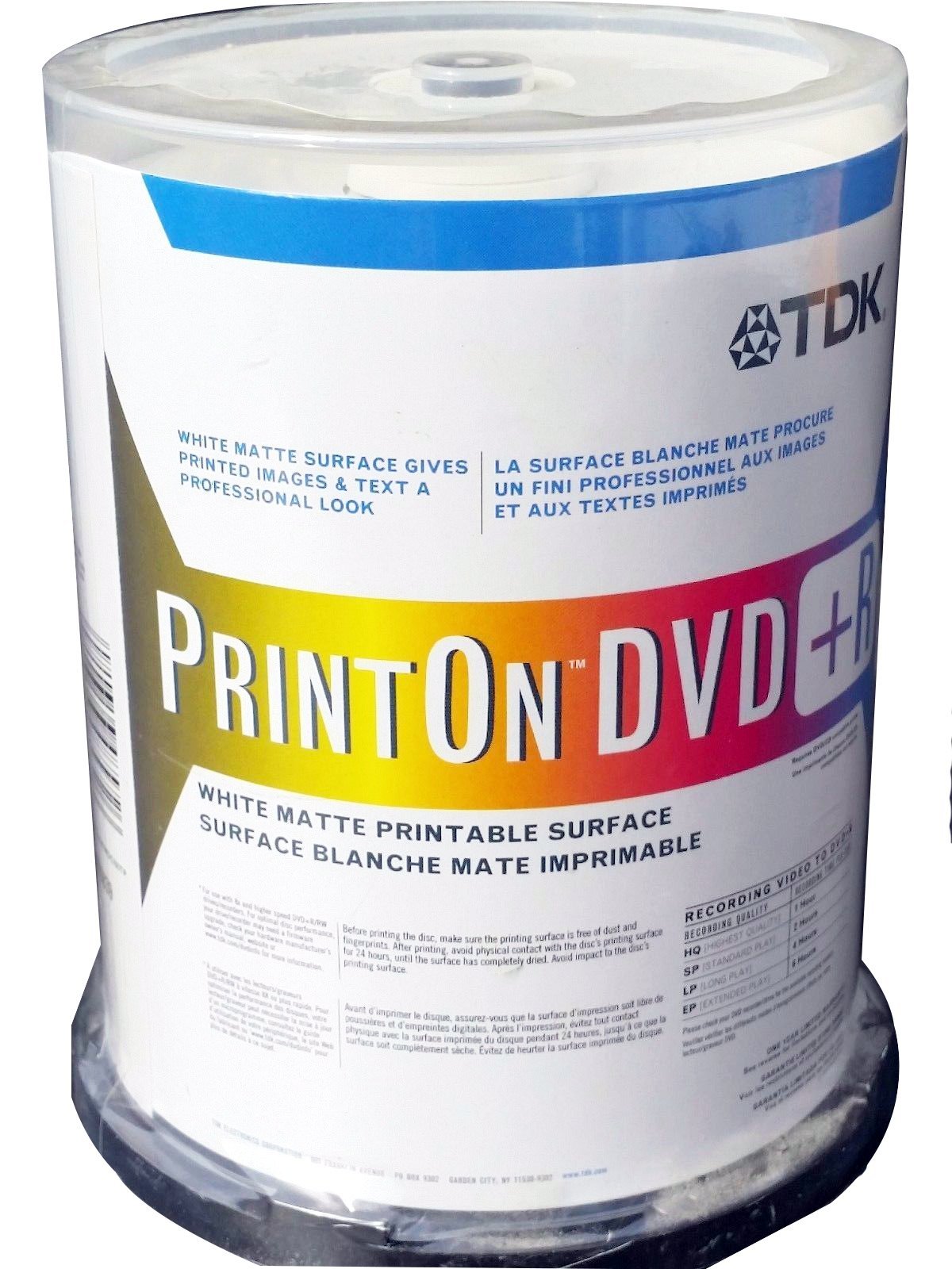100 on spindle pack Print On DVD R 8x 4.7 GB single sided white matte