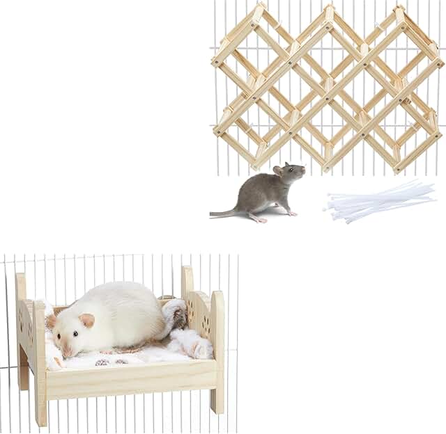 Large Wooden Climbing Ladder and Hammock for Small Pets