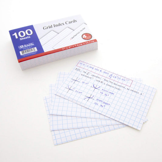 White 3x5 Quad Ruled Index Cards, 100 Pack