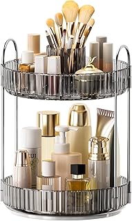 360° Rotating Makeup and Skincare Organizer with Brush Holder