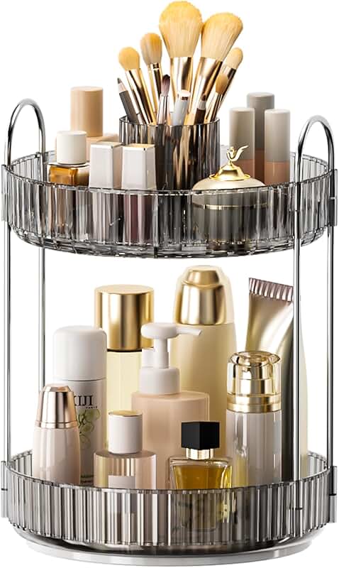360° Rotating Makeup and Skincare Organizer with Brush Holder