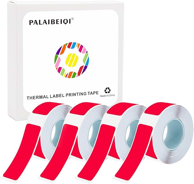 Colored Thermal Label Tape, 14x40mm, Red, 4 Rolls