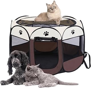 Foldable Pet Playpen Tent with Mesh Windows and Doors