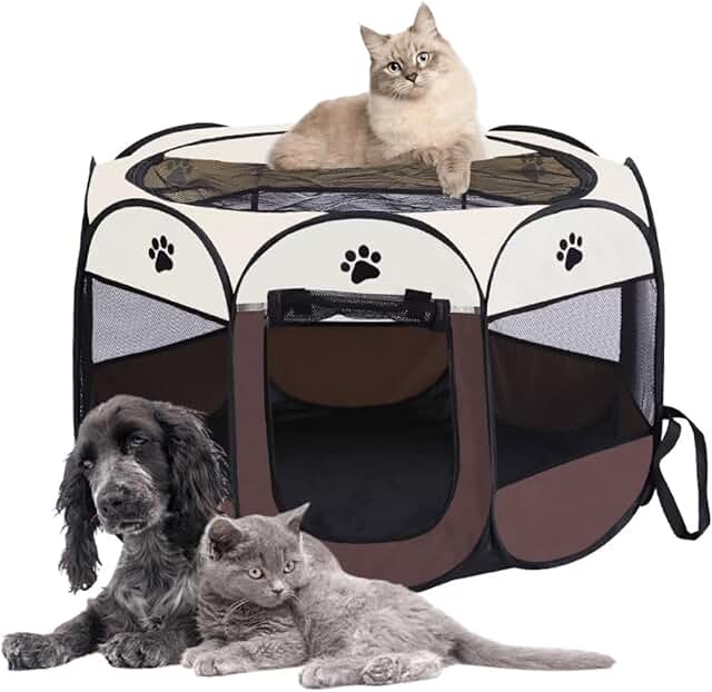 Foldable Pet Playpen Tent with Mesh Windows and Doors