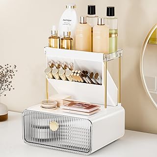 Two-Tier Bathroom Counter Organizer with Drawer