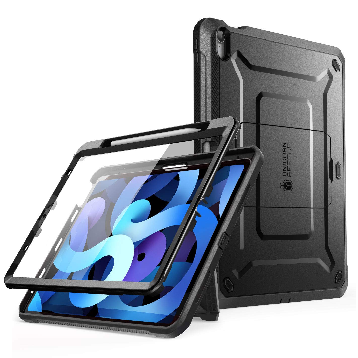 Unicorn Beetle Pro Series Case Designed for iPad Air 5 (2022) / iPad Air 4 (2020) 10.9 Inch, with Pencil Holder & Built-in Screen Protector Full-Body Rugged Heavy Duty Case (Black)