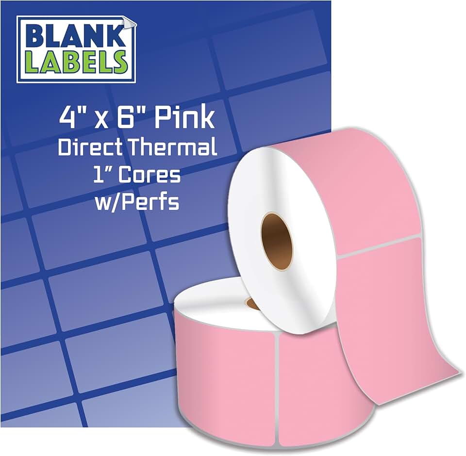 Pink 4x6 Thermal Shipping Labels, 500 Blank Sheets