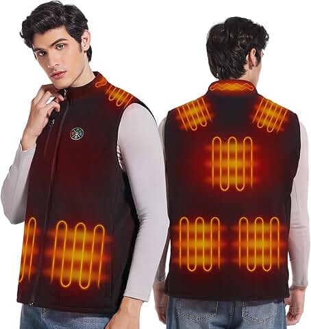 Men's fleece heated vest with 8 heating pads and rechargeable battery