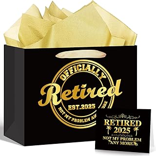 Large Black and Gold Retirement Gift Bag with Paper and Card