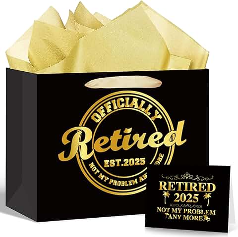 Large Black and Gold Retirement Gift Bag with Paper and Card