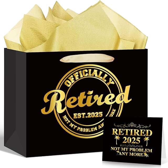 Large Black and Gold Retirement Gift Bag with Paper and Card