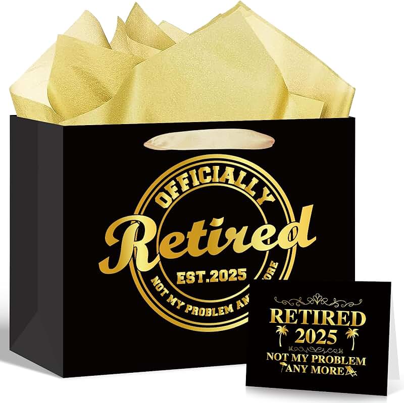 Large Black and Gold Retirement Gift Bag with Paper and Card